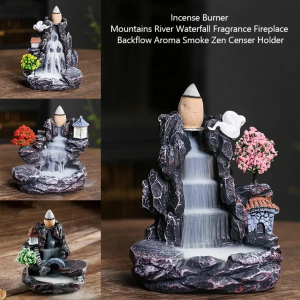 Creative High Mountain Flowing Resin Back Flow Incense Holder Waterfall Incense Burner Home Indoor Decor Aromatherapy Ornament - Image 2