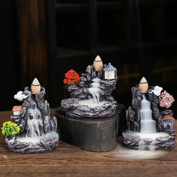Creative High Mountain Flowing Resin Back Flow Incense Holder Waterfall Incense Burner Home Indoor Decor Aromatherapy Ornament - Image 3