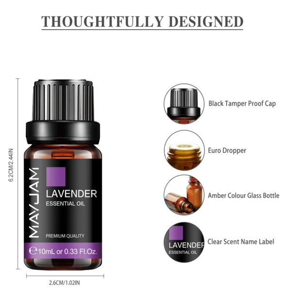 MAYJAM 10ML Essential Oil Lavender Jasmine Eucalyptus Vanilla Sandalwood Bergamot Rosemary Citronella Cinnamon Fragrance Oil - Image 41
